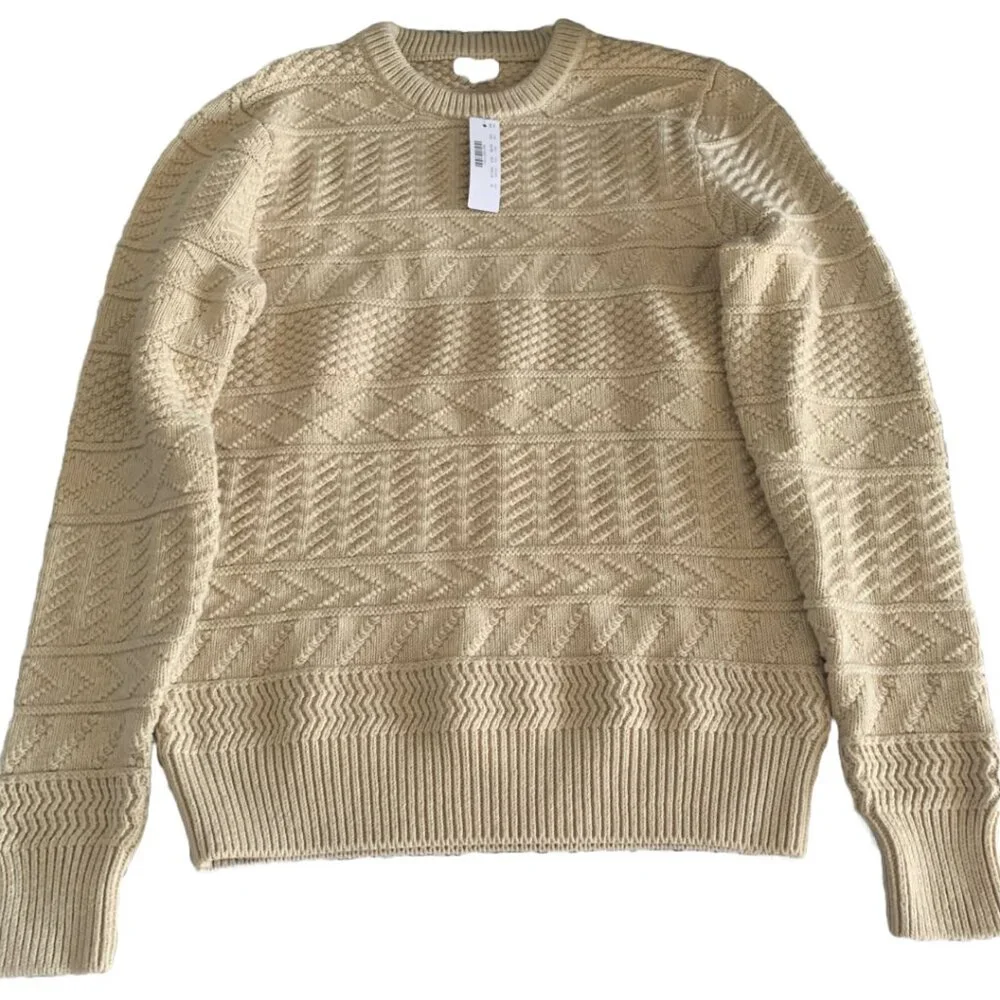 NWT J.CREW Men's Cream Cotton Sweater in Combination Guernsey Stitch Sz M - Picture 5 of 8